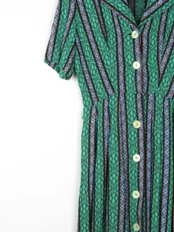 Green Vintage Embossed Fabric 1950s Dress 6/XS