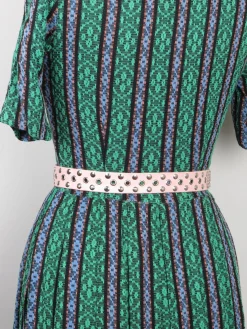 Green Vintage Embossed Fabric 1950s Dress 6/XS