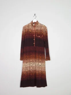 Italian Vintage 1970s Dress With Rust/ Brown Tones 8/10