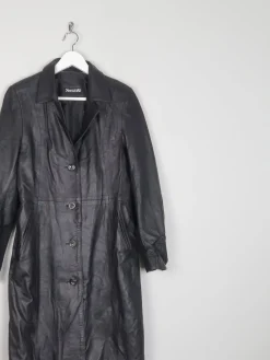 Ladies Long Black Vintage Leather Coat XS/S