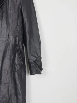 Ladies Long Black Vintage Leather Coat XS/S