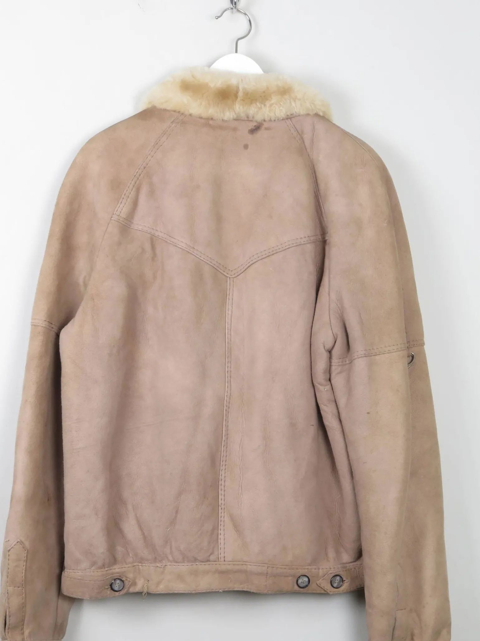 Men's Beige Vintage Sheepskin Zip Jacket M