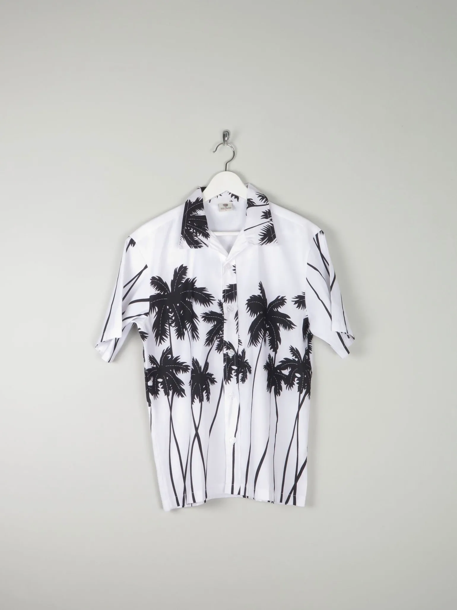 Men's Black & White Vintage Hawaiian Shirt S/M