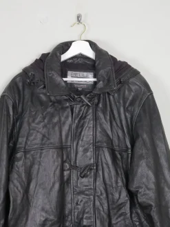 Men's Black Heavy Leather Duffle Coat L