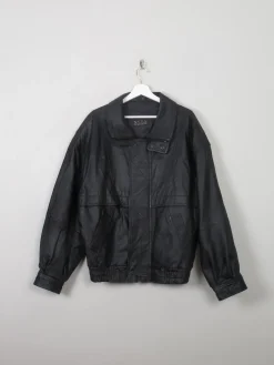 Men's Black Leather Bomber Jacket M/L