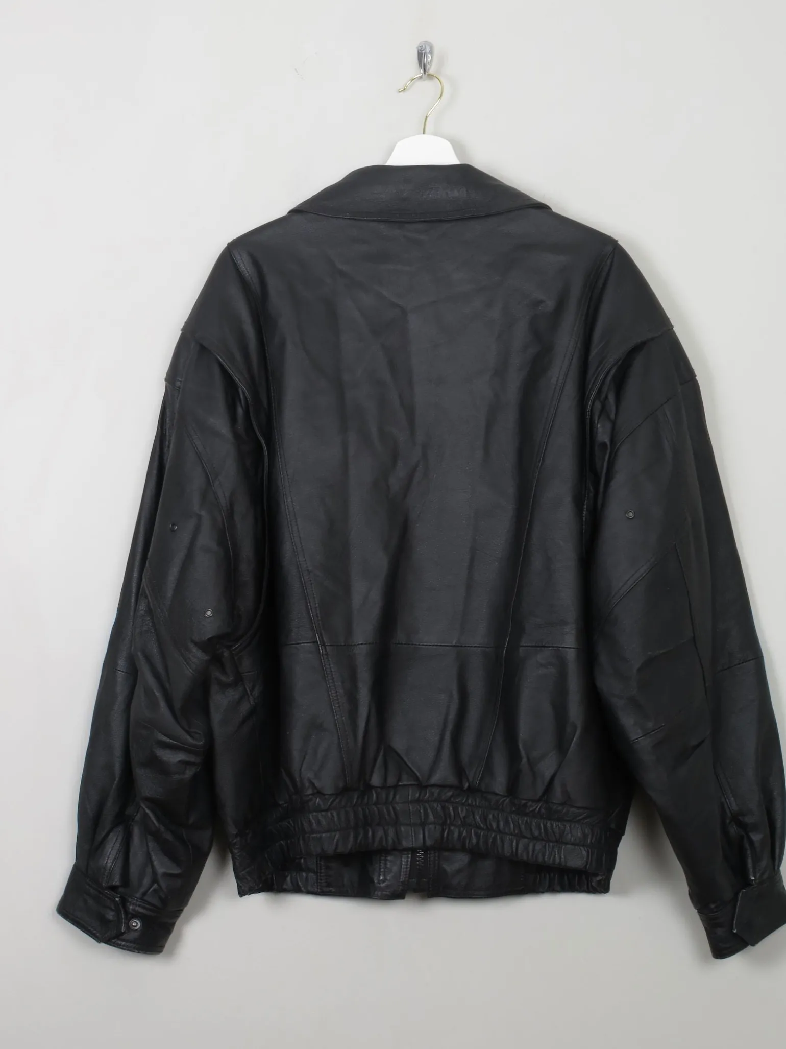 Men's Black Leather Bomber Jacket M/L