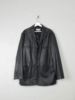 Men's Black Vintage Leather Jacket Oversized  M/L