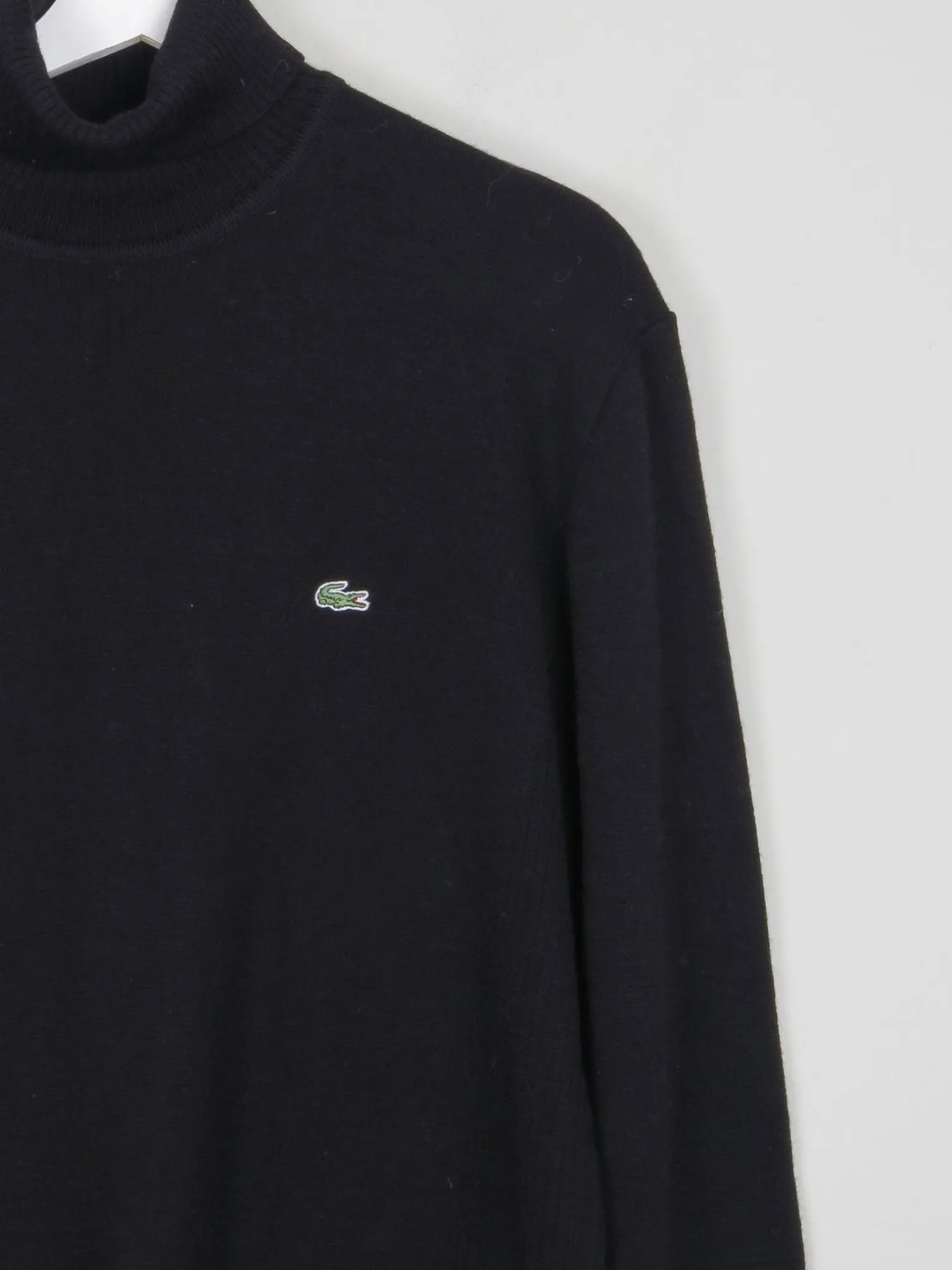 Men's Black Wool Vintage Lacoste Polo Neck Jumper S