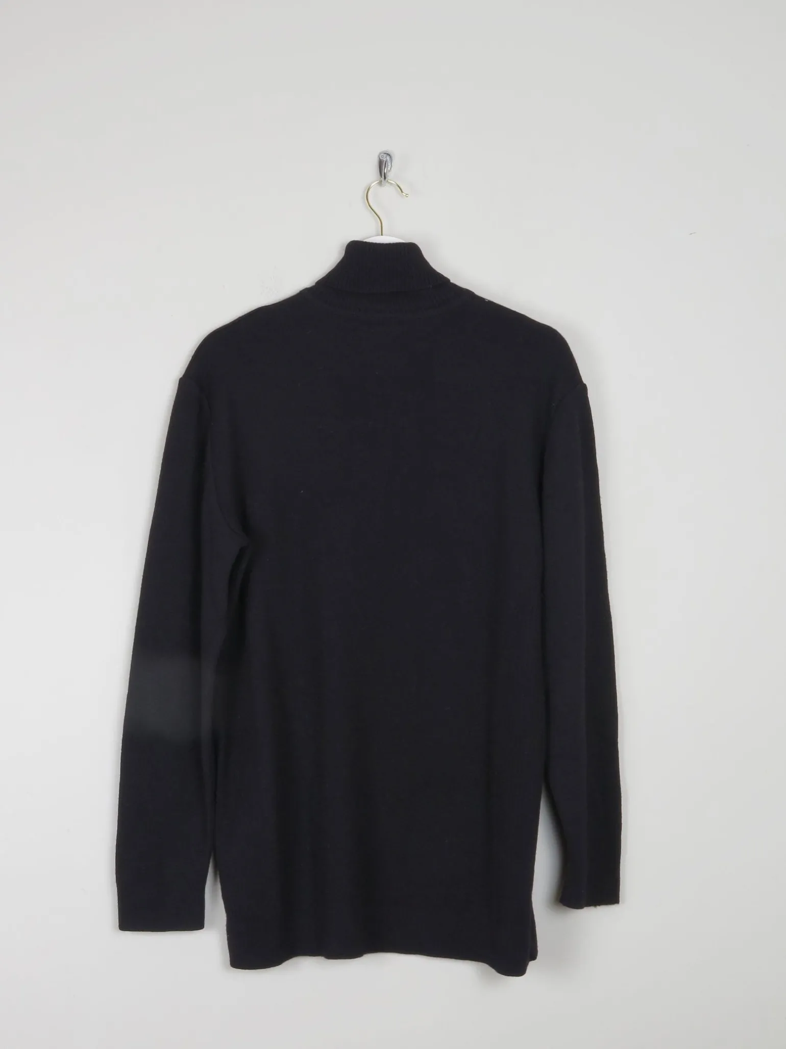 Men's Black Wool Vintage Lacoste Polo Neck Jumper S