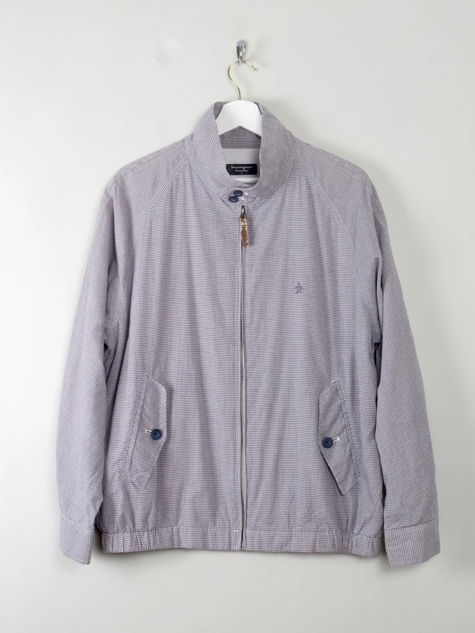 Men's Blue Check Vintage Musingwear Penguin Check Harrington Jacket L