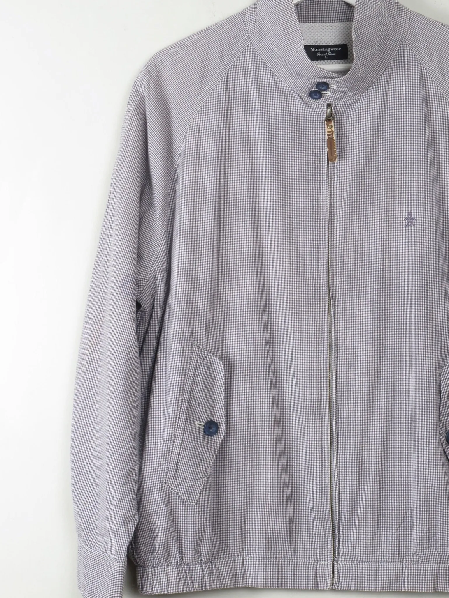 Men's Blue Check Vintage Musingwear Penguin Check Harrington Jacket L