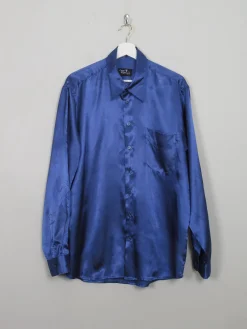 Men's Blue Satin Disco Shirt L