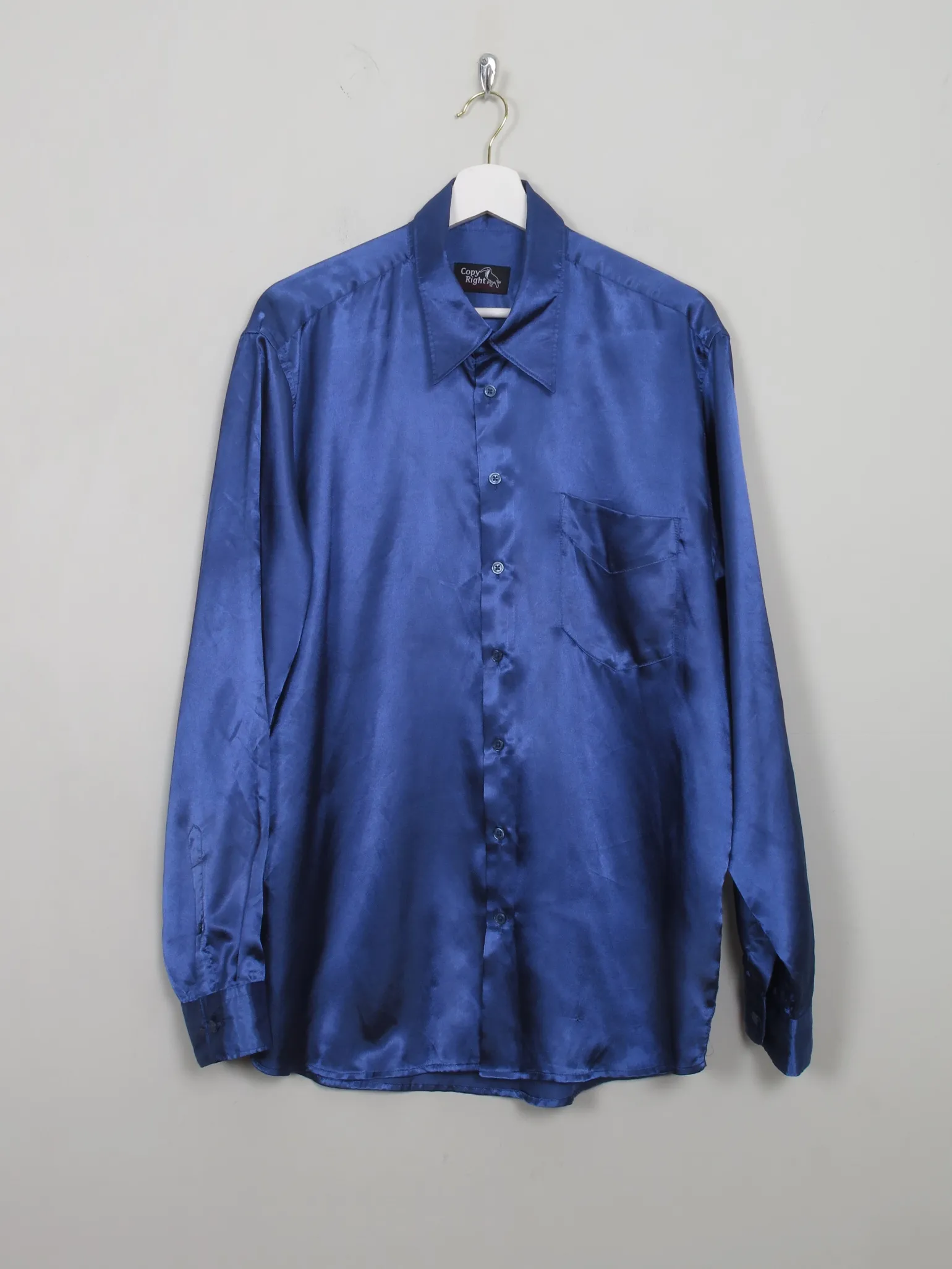 Men's Blue Satin Disco Shirt L