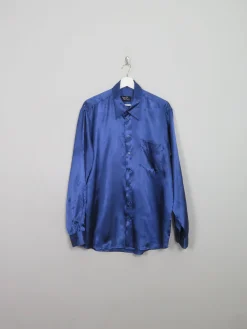 Men's Blue Satin Disco Shirt L