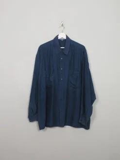 Men's Blue Vintage Silk Shirt L