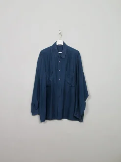 Men's Blue Vintage Silk Shirt L