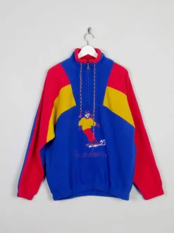 Men's Bright Vintage Snowboarding Style Fleece Pullover M/L
