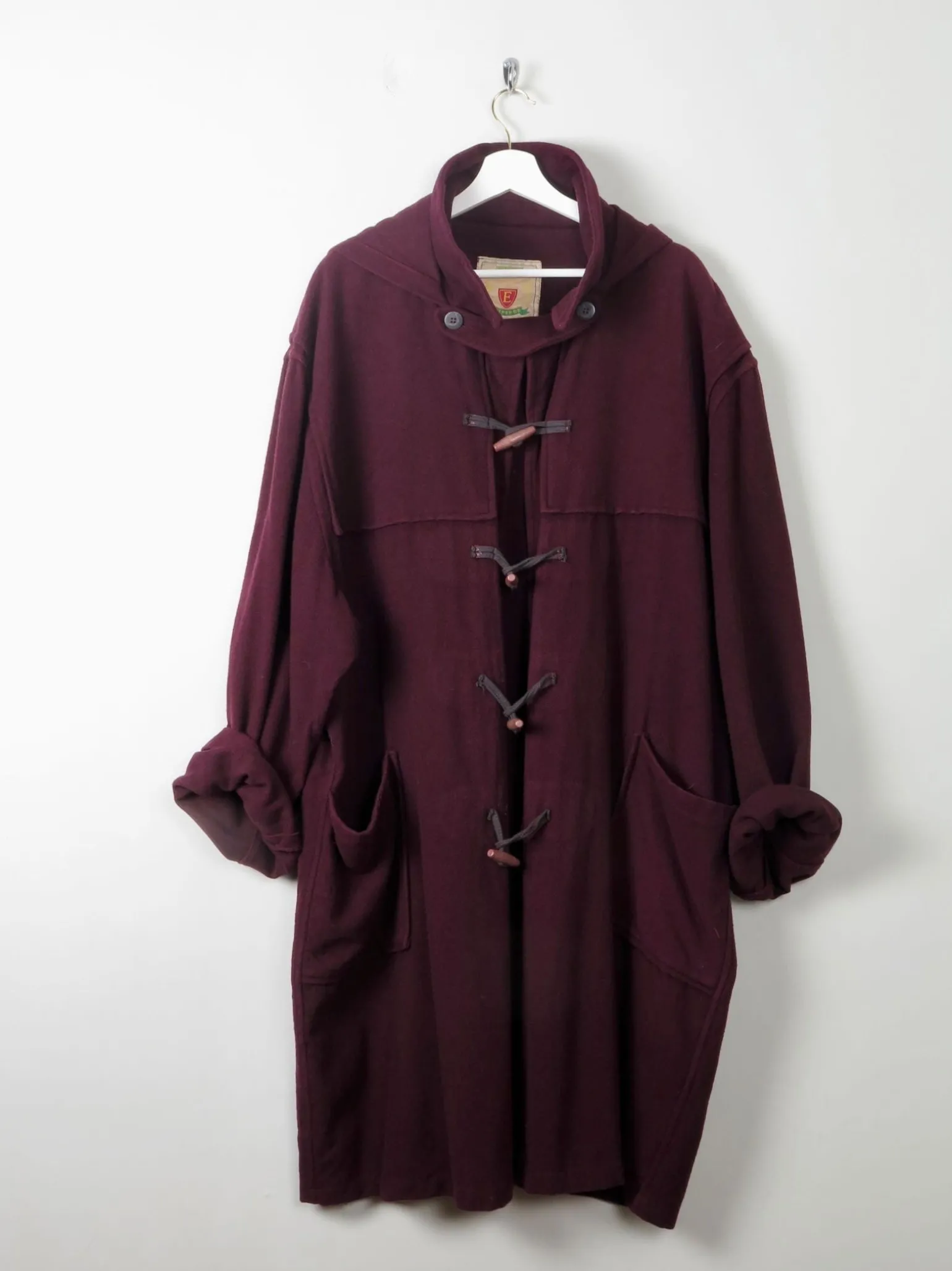 Men's Burgundy Vintage Duffle Coat L/XL