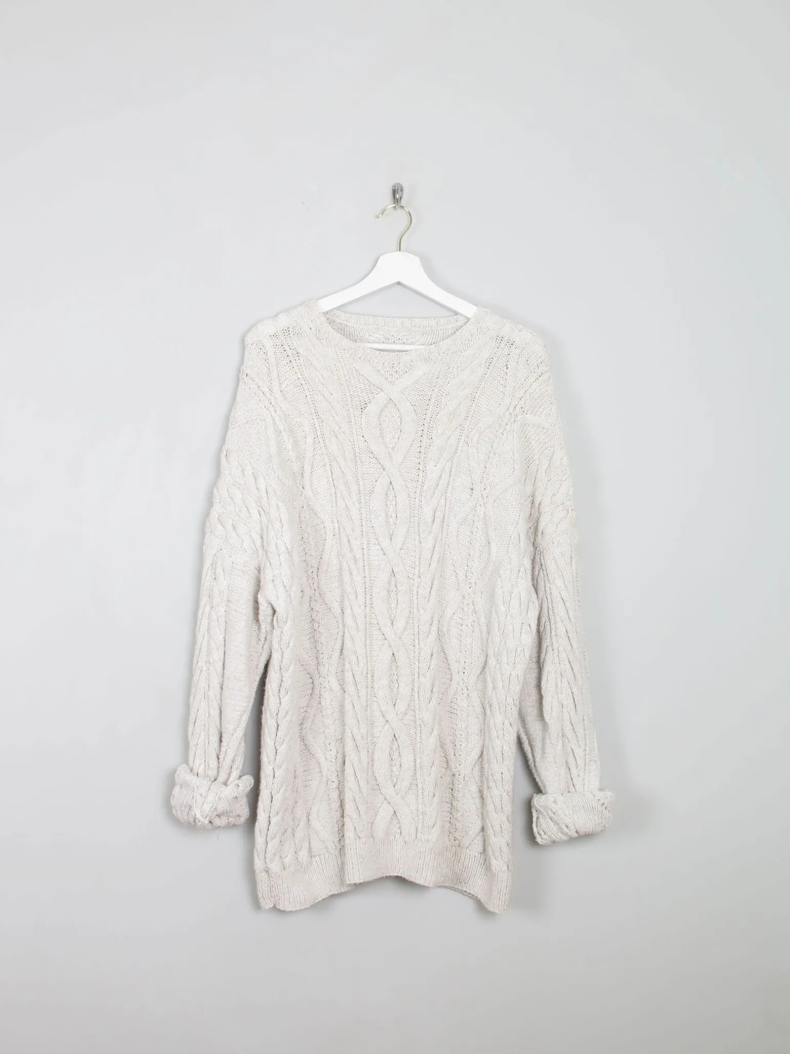 Mens Cable Knit Cream Vintage Jumper L/XL