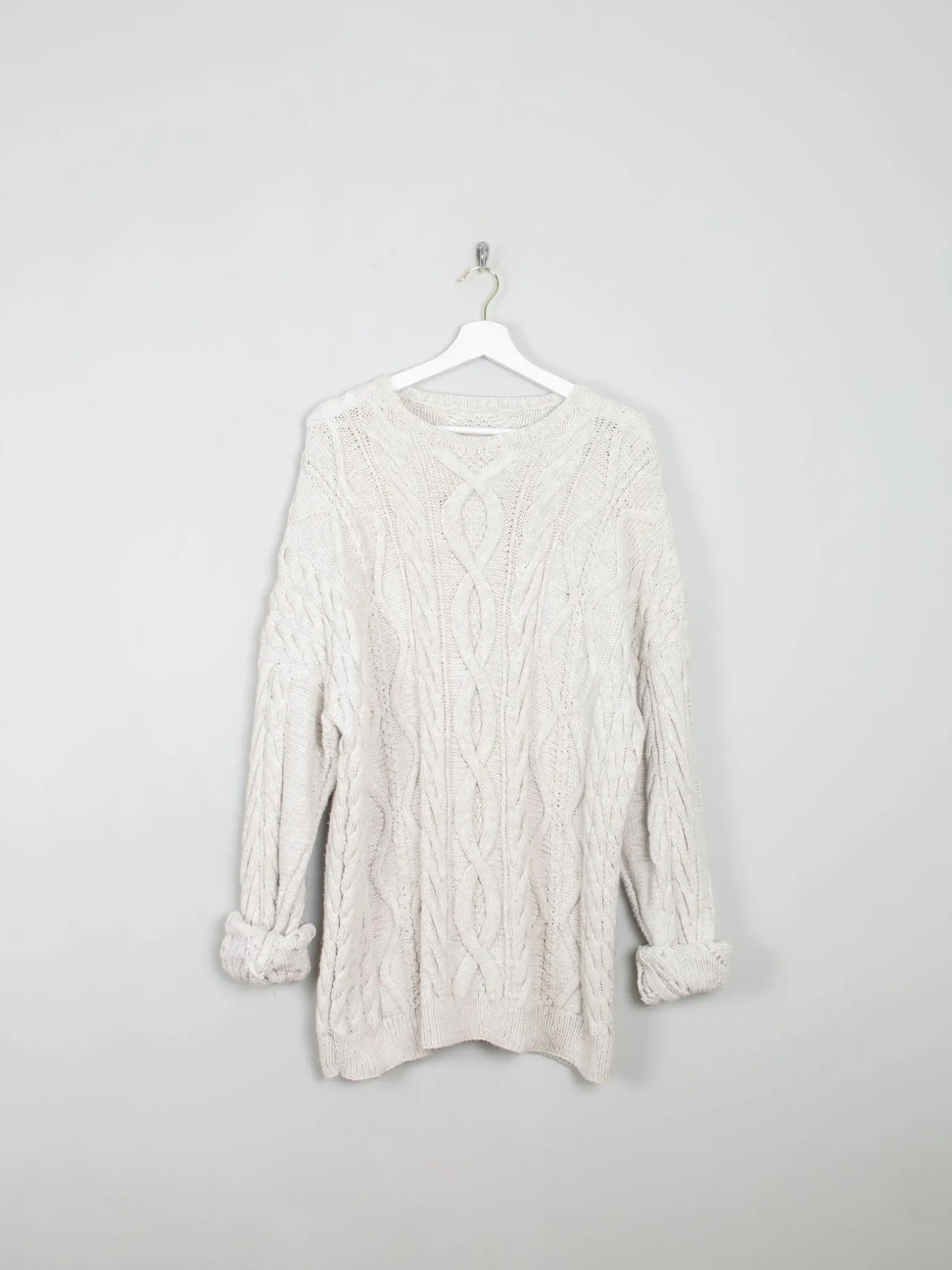 Mens Cable Knit Cream Vintage Jumper L/XL