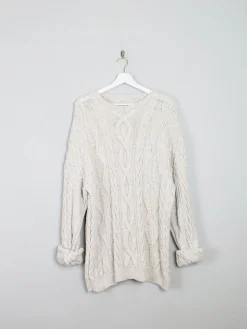Mens Cable Knit Cream Vintage Jumper L/XL