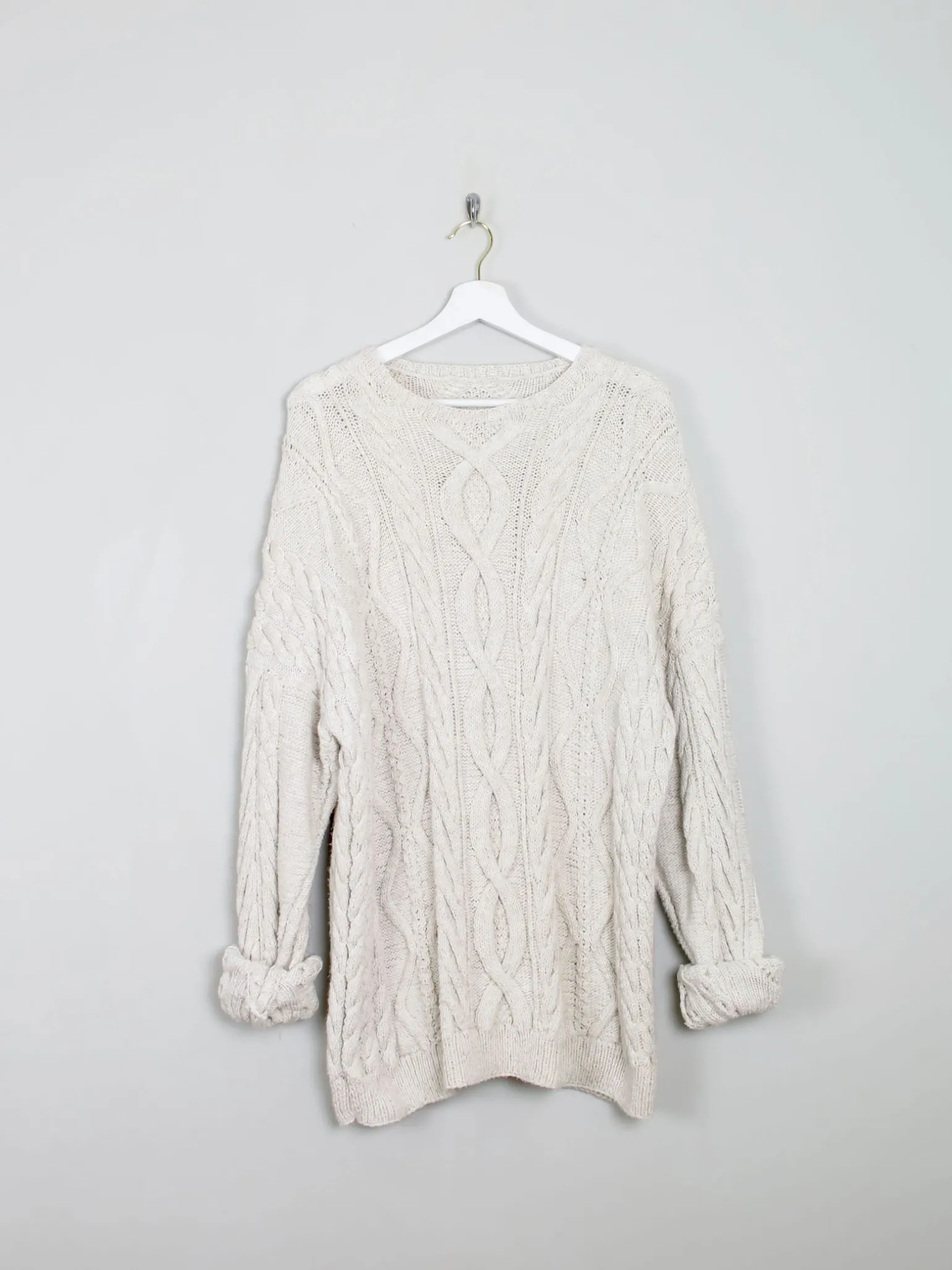 Mens Cable Knit Cream Vintage Jumper L/XL