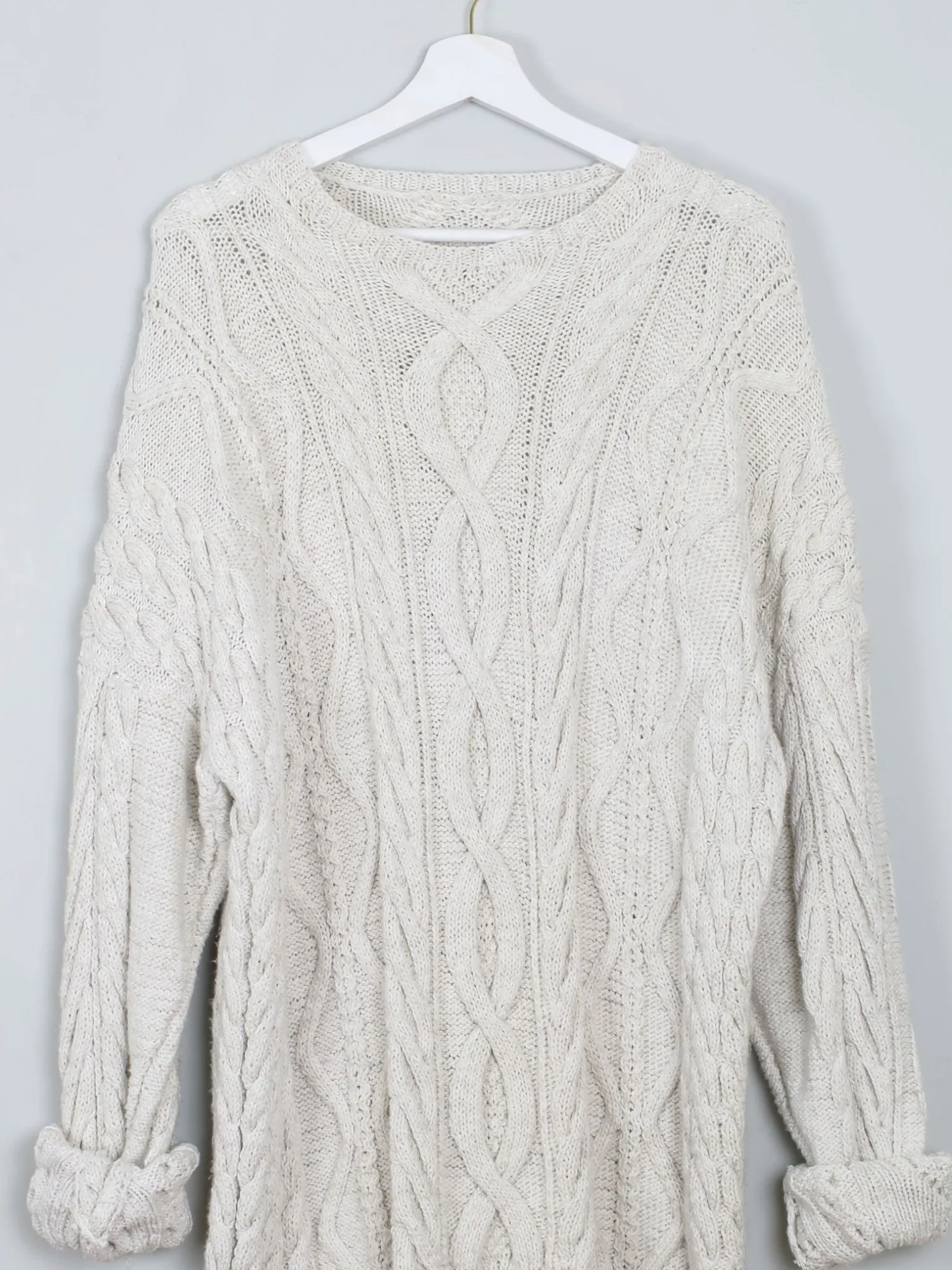 Mens Cable Knit Cream Vintage Jumper L/XL