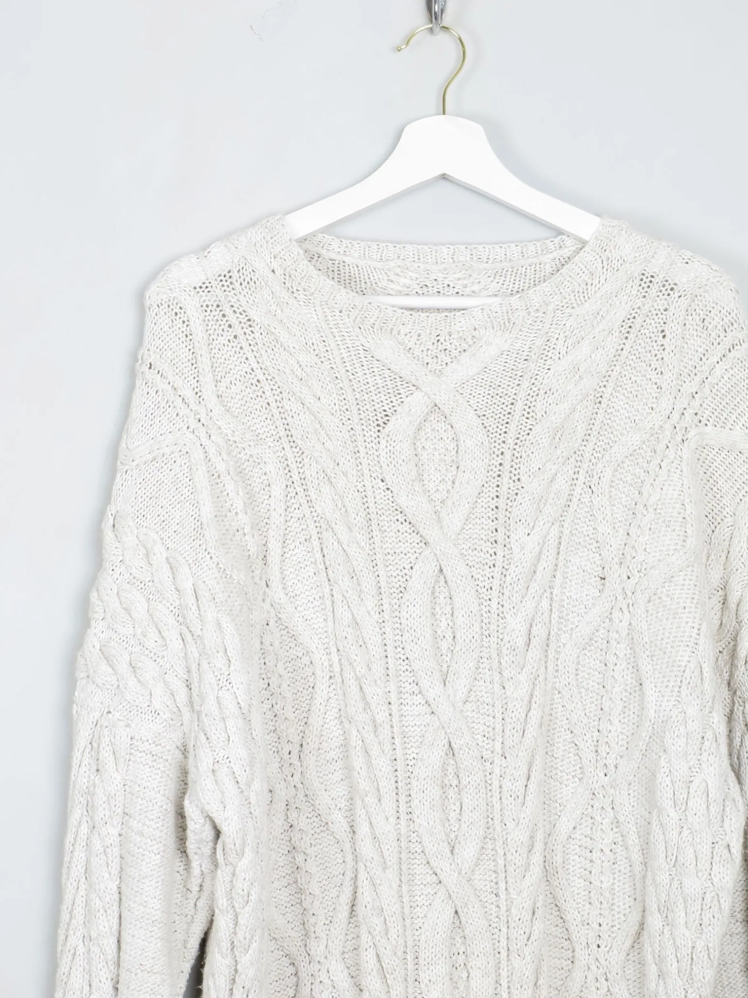 Mens Cable Knit Cream Vintage Jumper L/XL