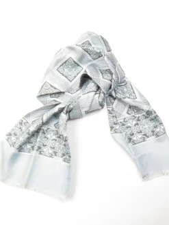 Mens Classic Vintage Grey & Xanadu Green Printed Cravat Style Scarf