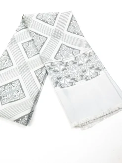 Mens Classic Vintage Grey & Xanadu Green Printed Cravat Style Scarf