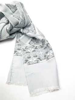 Mens Classic Vintage Grey & Xanadu Green Printed Cravat Style Scarf