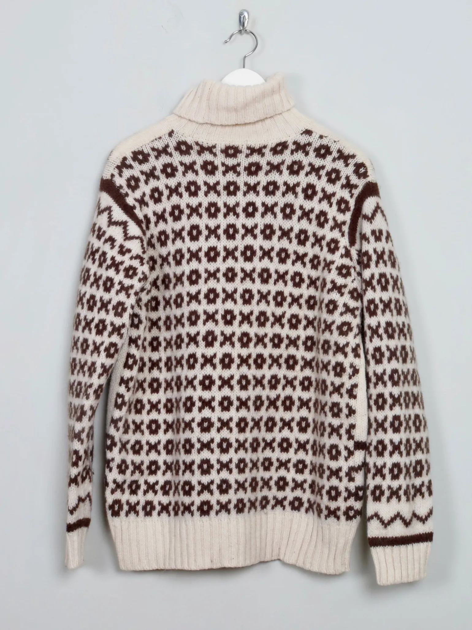 Men's Cream Vintage Polo Neck Deer Jumper M