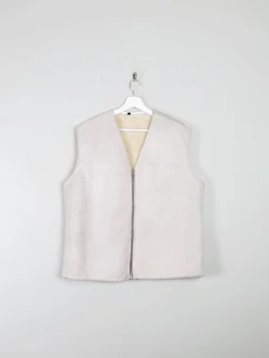 Mens Cream/Grey Sheepskin Gilet M
