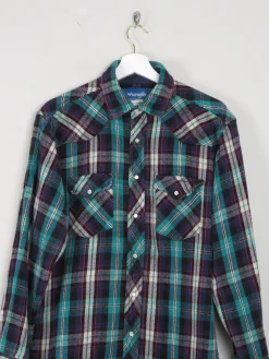 Men's Green Check Western Heavy Quality Vintage Flannel Shirt M