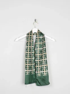 Men's Green Satin Graphic Print Scarf