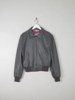 Men’s Grey Vintage Leather Bomber Jacket 1970s S/M