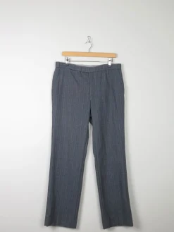 Men's Grey/Blue Striped Wool 1970s Trousers 34