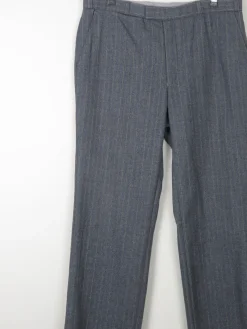 Men's Grey/Blue Striped Wool 1970s Trousers 34