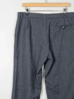 Men's Grey/Blue Striped Wool 1970s Trousers 34