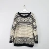 Men's Handmade Vintage Cream Jumper With Black Pattern XL