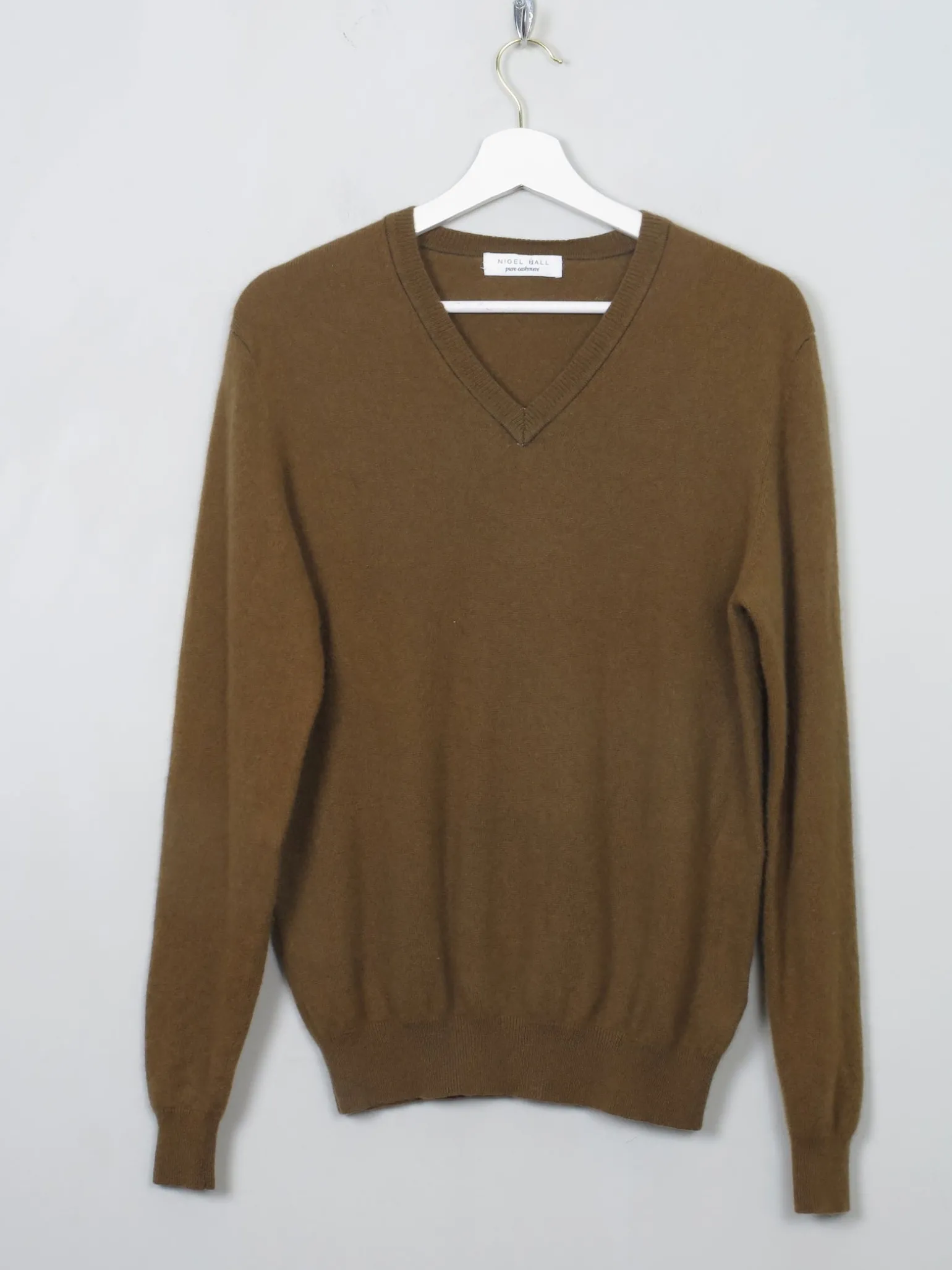 Men's Mustard/Green Cashmere V- Neck Jumper S/M