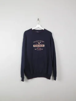 Mens Navy Vintage Embroidered Golfer Sweatshirt M