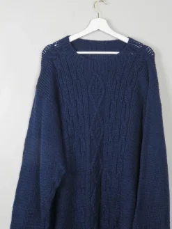 Men's Navy Vintage Jumper Hand-knit  XXL