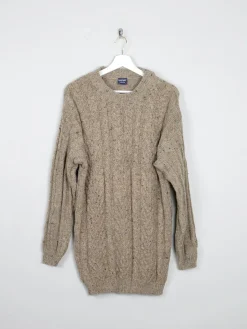 Men's Oatmeal Cable Knit Vintage Jumper Long M/L
