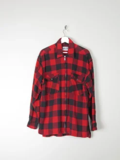 Men's Red & Black Vintage Flannel Shirt With Zip L