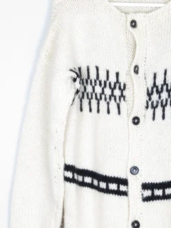 Men's 1970s Cream Hand-Knit Vintage Cardigan M/L