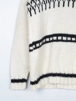 Men's 1970s Cream Hand-Knit Vintage Cardigan M/L