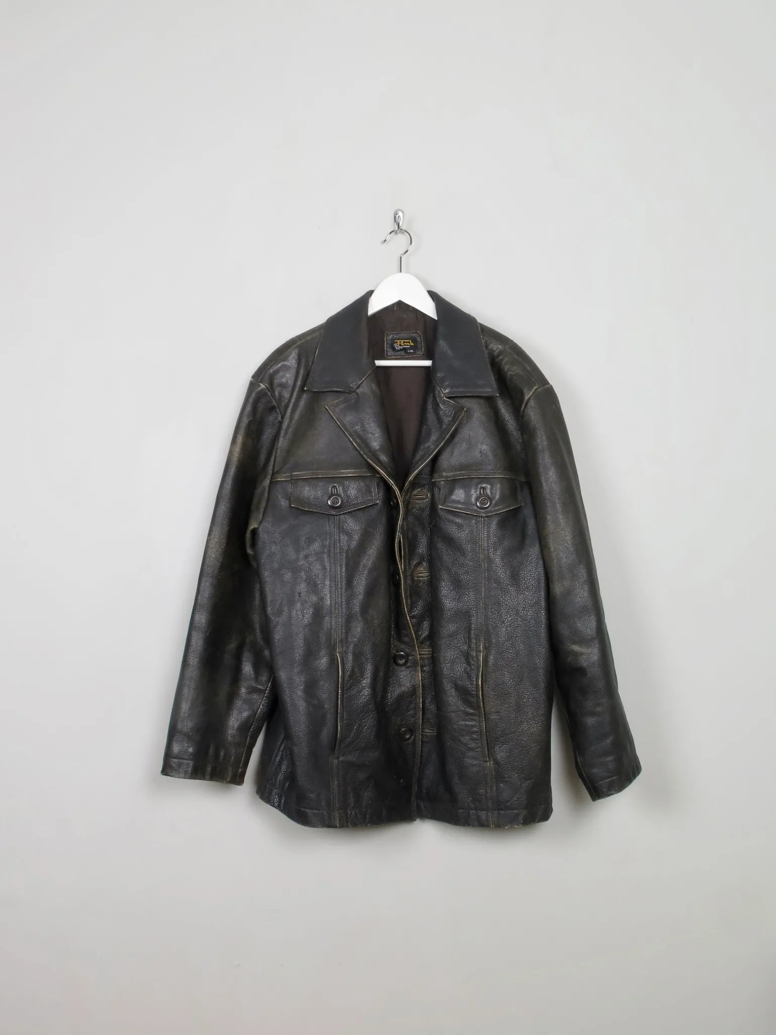 Men's Vintage Black Distressed Leather Jacket L