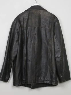 Men's Vintage Black Distressed Leather Jacket L
