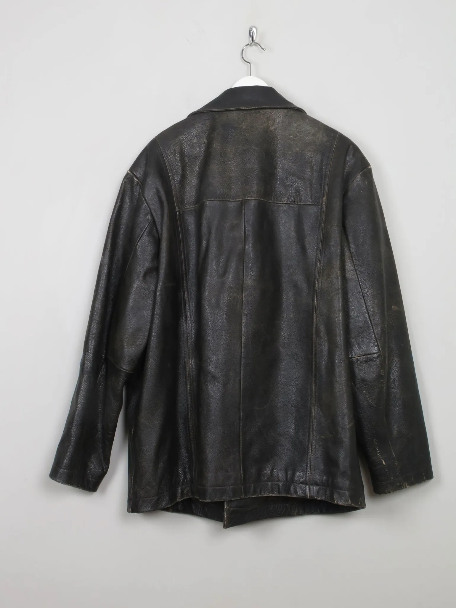 Men's Vintage Black Distressed Leather Jacket L